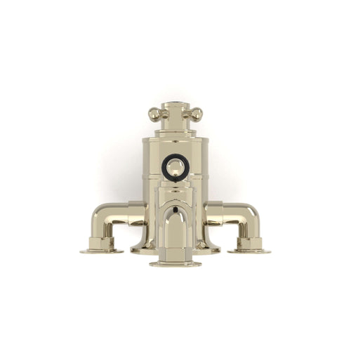 Buy Downton traditional twin thermostatic shower valve semi-exposed - gold with black lever online UK
