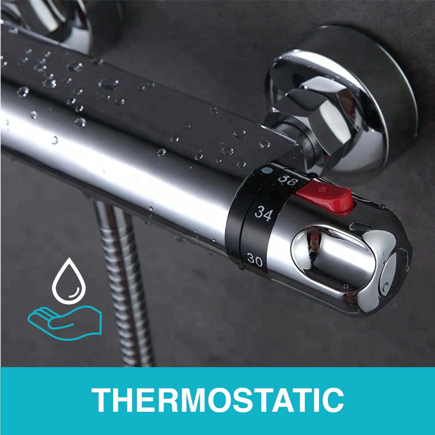 Luna standard thermostatic bar shower valve bottom outlet - chrome - Showers