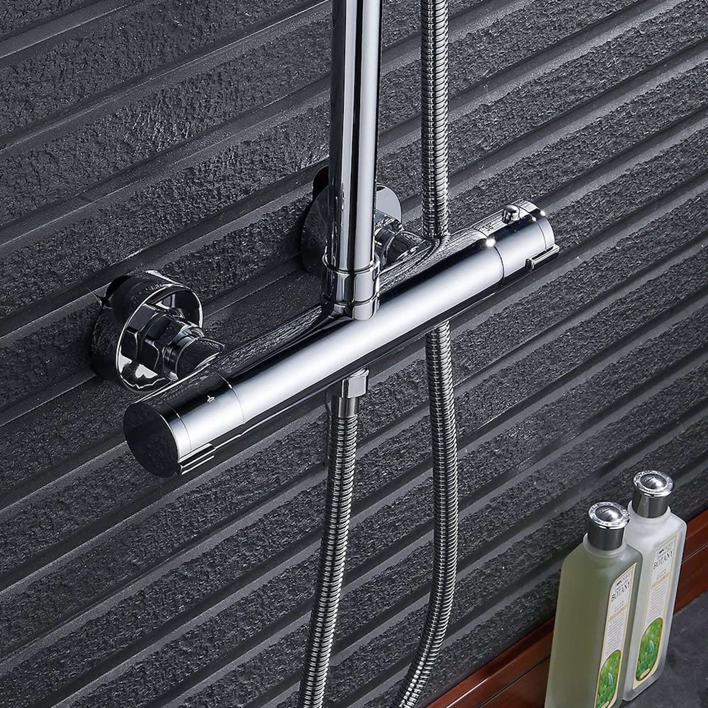 Dune contemporary two outlet 3/4" and 1/2" thermostatic bar shower mixer valve - chrome
