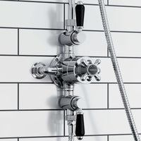 Downton traditional triple thermostatic shower valve two outlet - chrome & black - Showers