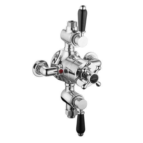 Buy Downton traditional triple thermostatic shower valve two outlet - chrome & black online UK