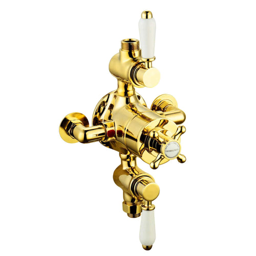 Buy Downton traditional triple thermostatic shower valve two outlet - gold online UK