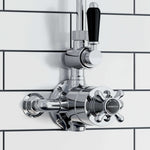 Buy Downton traditional twin thermostatic shower valve top outlet - chrome & black online UK