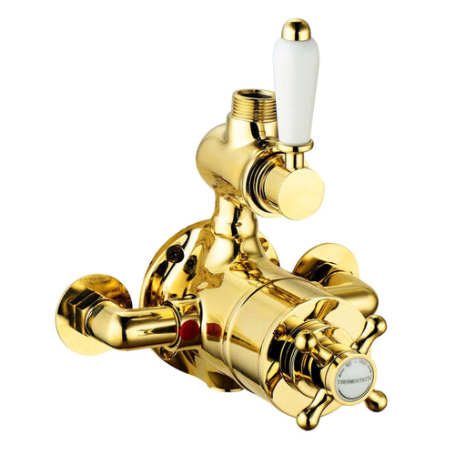 Buy Downton traditional twin thermostatic shower valve exposed 3/4" top outlet - gold online UK