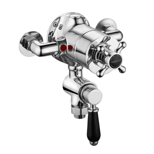 Buy Downton traditional exposed twin thermostatic shower valve bottom 1/2" outlet - chrome & black online UK