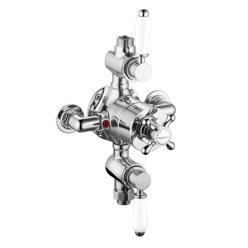 Buy Downton traditional triple thermostatic shower valve two outlet - chrome & white online UK