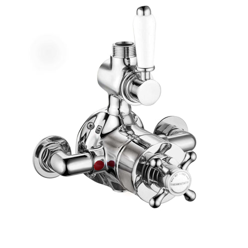 Buy Downton traditional twin thermostatic shower valve top outlet - chrome & white online UK