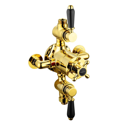 Buy Downton traditional triple thermostatic shower valve two outlet - gold & black online UK