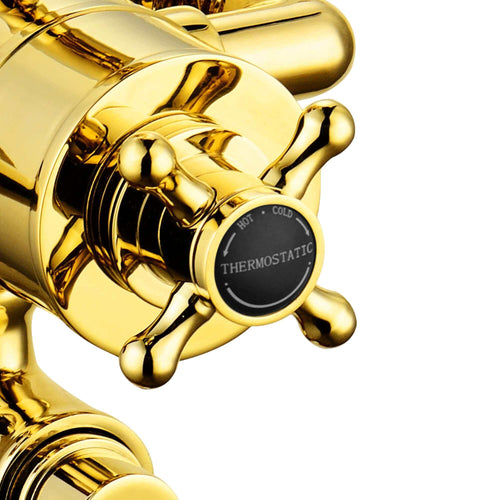 Buy Downton traditional triple thermostatic shower valve two outlet - gold & black online UK