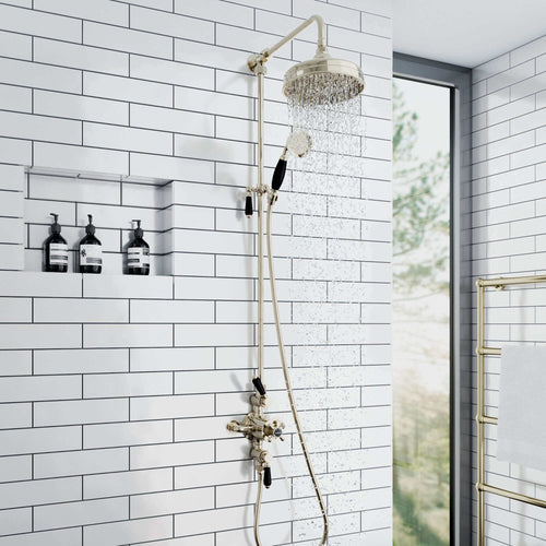 Buy Downton traditional triple thermostatic shower valve two outlet - gold & black online UK