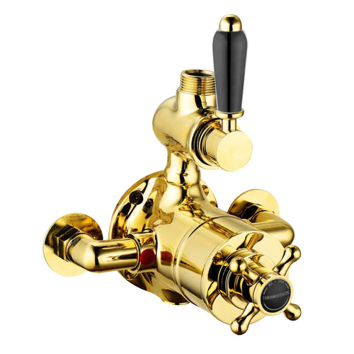 Buy Downton traditional twin thermostatic shower valve exposed 3/4" top outlet - gold & black online UK