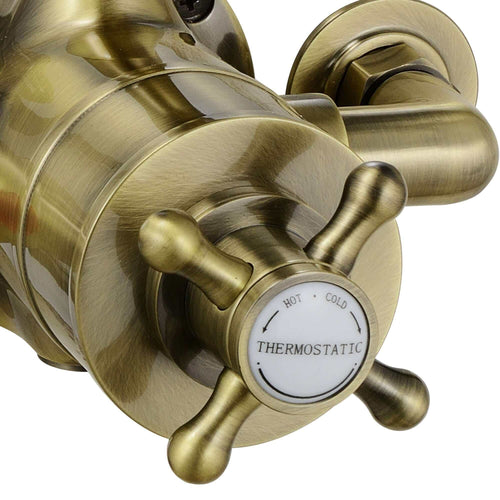 Buy Downton traditional twin thermostatic shower valve exposed 3/4" top outlet - antique brass online UK