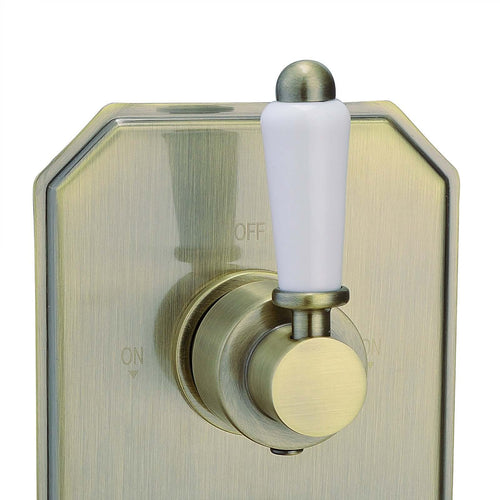Buy Regent traditional crosshead and lever concealed thermostatic twin shower valve with 2 outlets - antique brass online UK