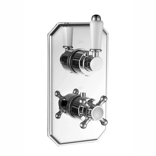 Buy Regent traditional crosshead and white lever concealed thermostatic twin shower valve with 1 outlet - chrome online UK