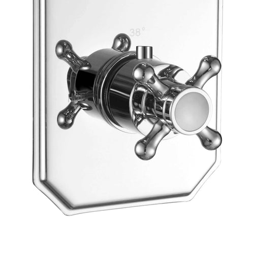 Buy Regent traditional crosshead and white lever concealed thermostatic twin shower valve with 1 outlet - chrome online UK