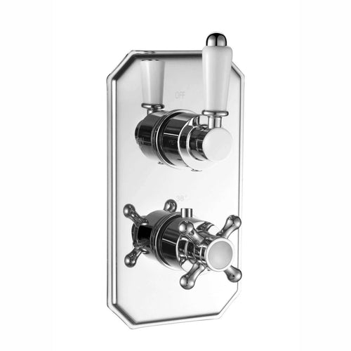 Buy Regent traditional crosshead and white lever concealed thermostatic twin shower valve with 2 outlets - chrome online UK