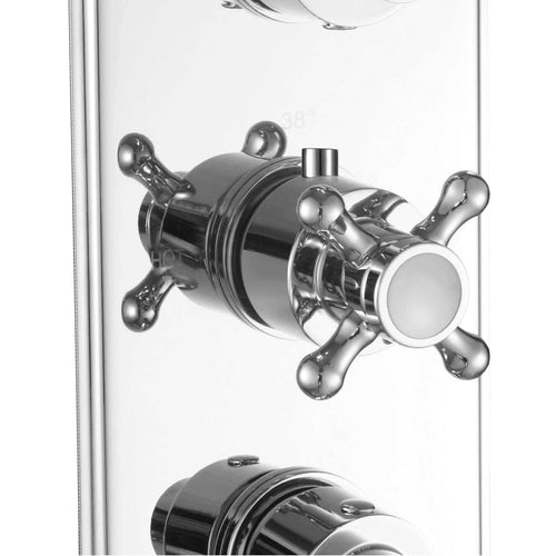Buy Regent traditional crosshead and white lever concealed thermostatic triple shower valve with 2 outlets - chrome online UK