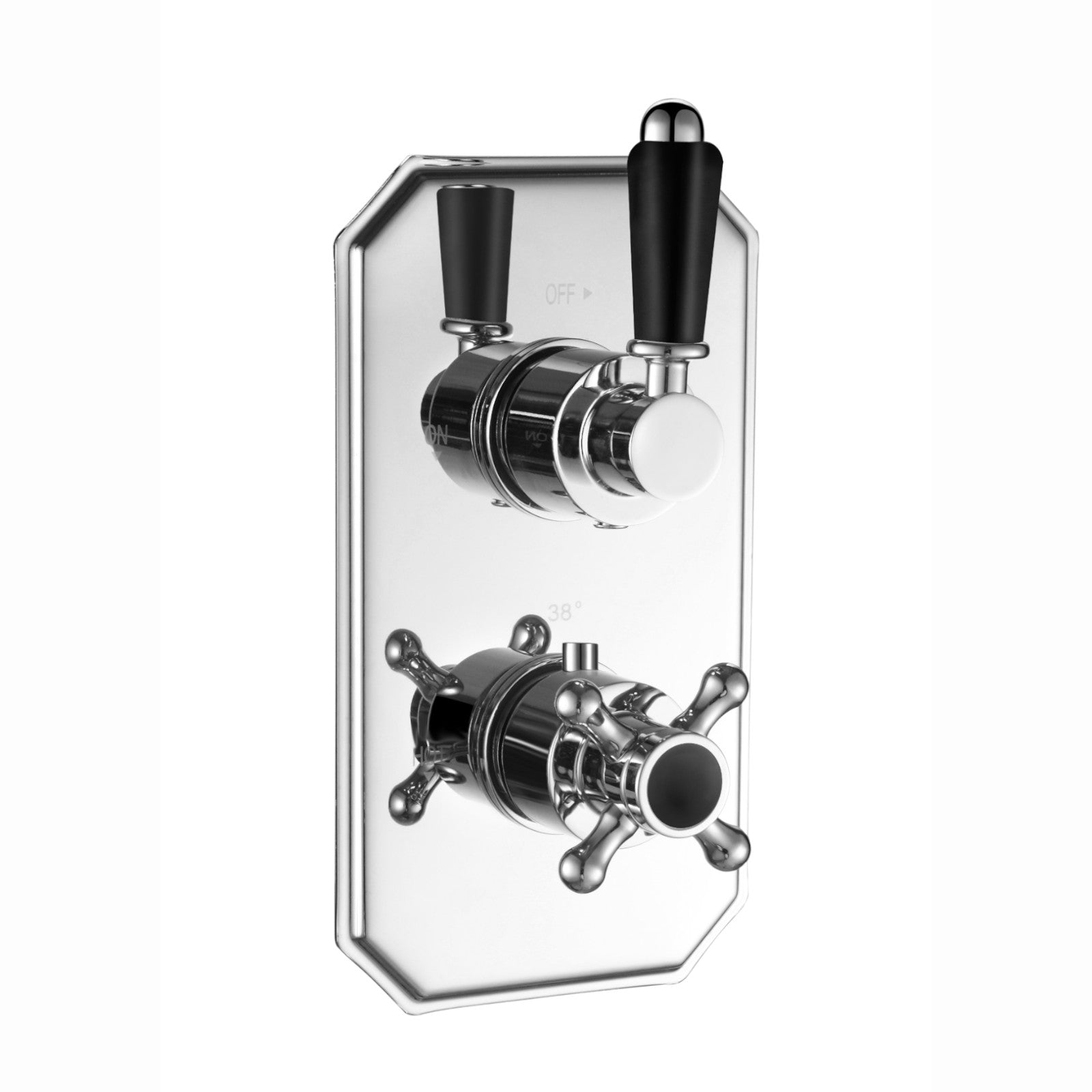 Regent traditional crosshead and black lever concealed thermostatic twin shower valve with 1 outlet - chrome - Showers