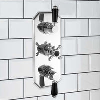 Regent traditional crosshead and black lever concealed thermostatic triple shower valve with 3 outlets - chrome - Showers
