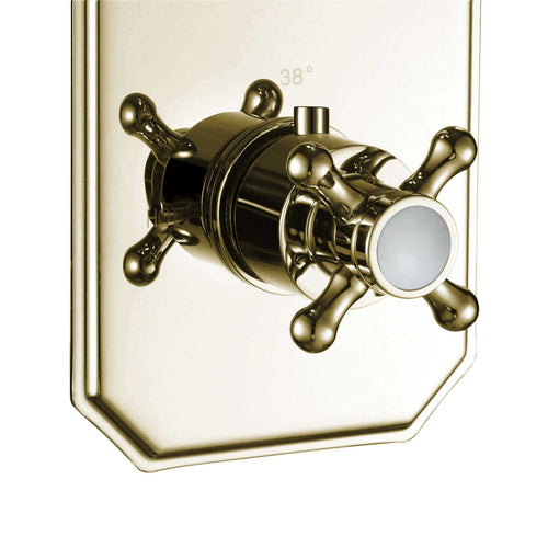 Buy Regent traditional crosshead and white lever concealed thermostatic twin shower valve with 2 outlets - gold online UK
