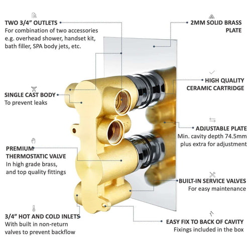 Buy Regent traditional crosshead and white lever concealed thermostatic twin shower valve with 2 outlets - gold online UK