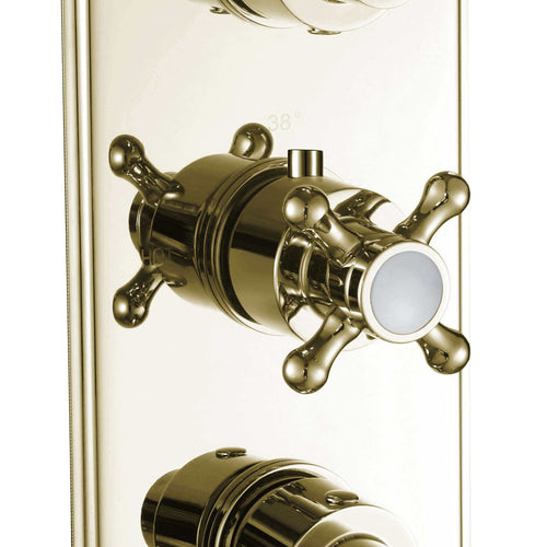 Buy Regent traditional crosshead and white lever concealed thermostatic triple shower valve with 3 outlets - gold online UK