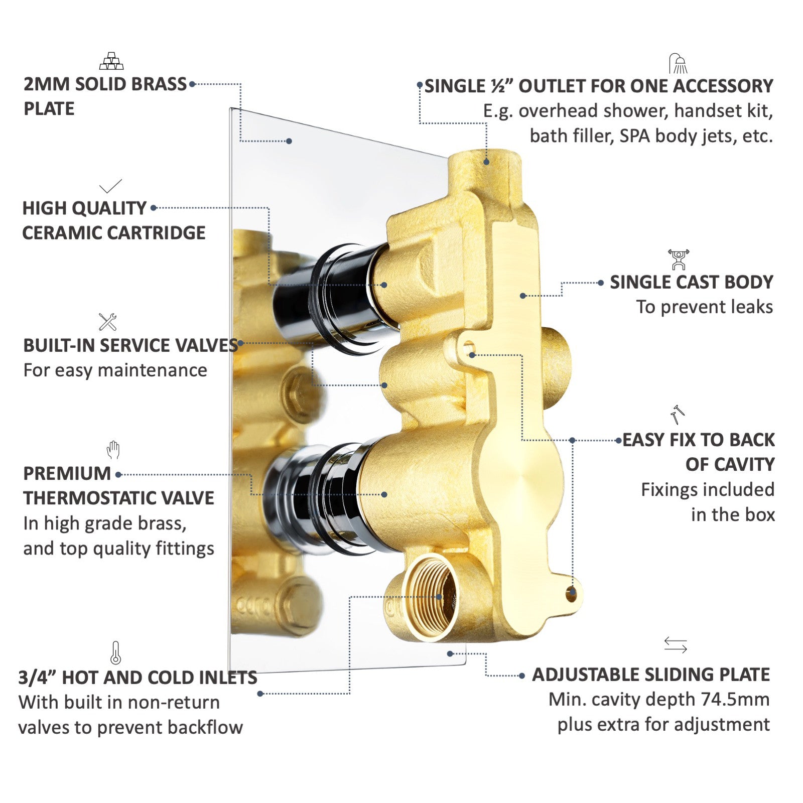 Regent traditional crosshead and black lever concealed thermostatic twin shower valve with 1 outlet - English gold - Showers