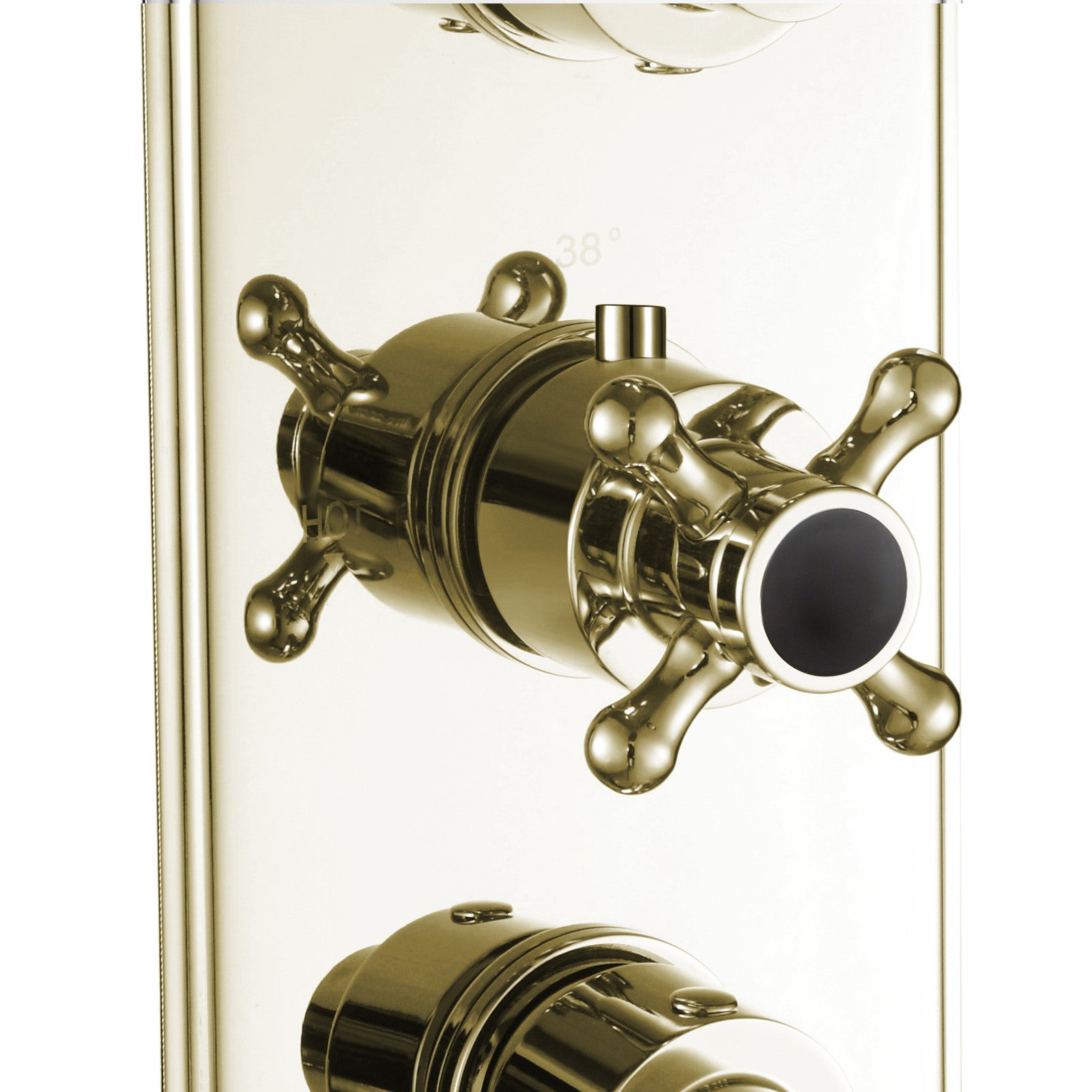 Regent traditional crosshead and black lever concealed thermostatic triple shower valve with 2 outlets - English gold - Showers