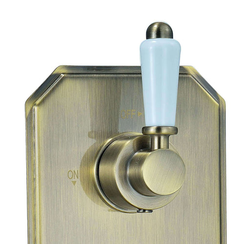 Buy Regent traditional crosshead and white lever concealed thermostatic triple shower valve with 2 outlets - antique brass online UK