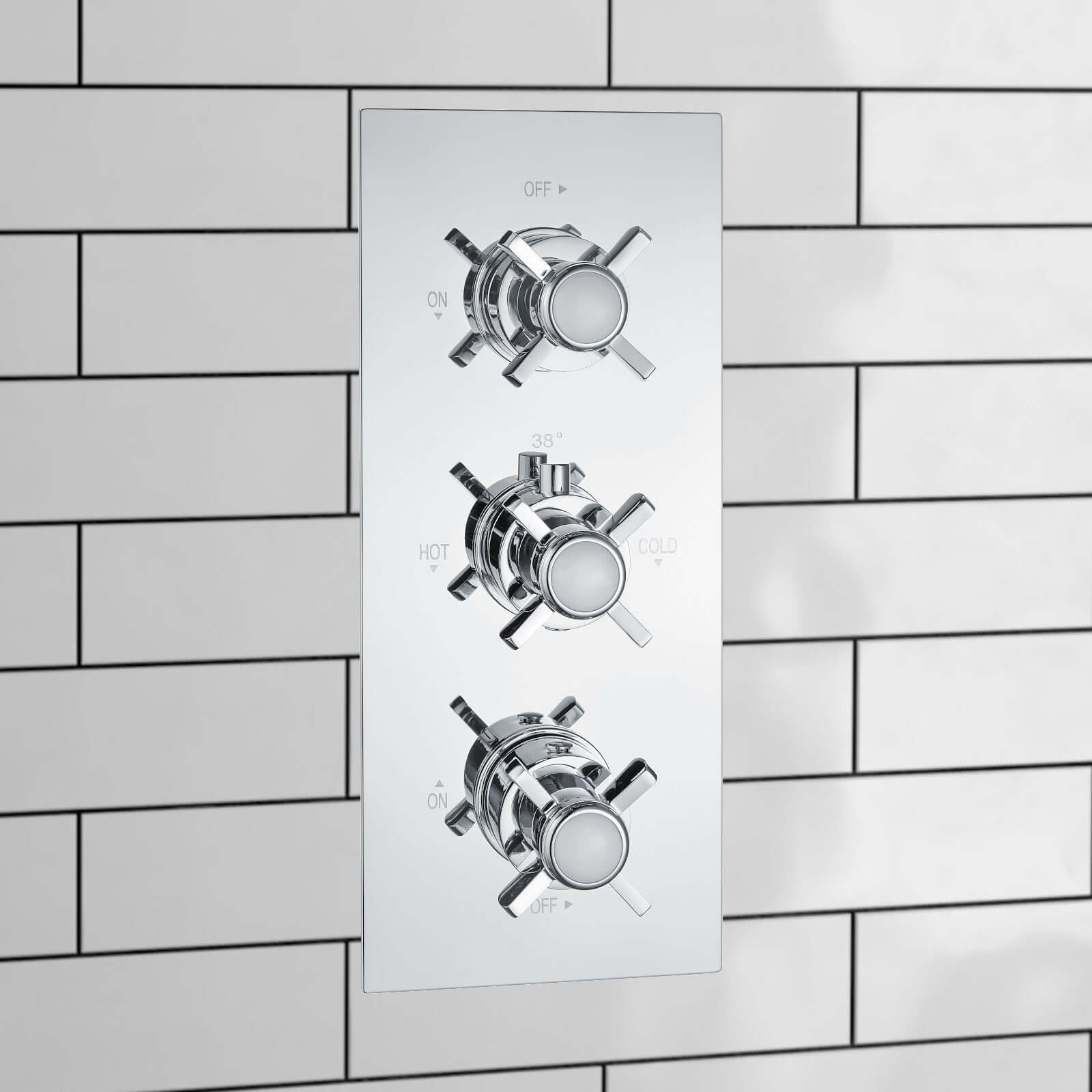Edward traditional crosshead and white detail concealed thermostatic triple shower valve with 2 outlets - chrome - Showers