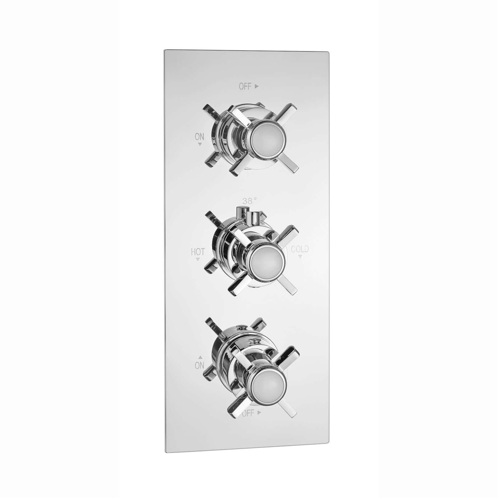 Edward traditional crosshead and white detail concealed thermostatic triple shower valve with 2 outlets - chrome - Showers