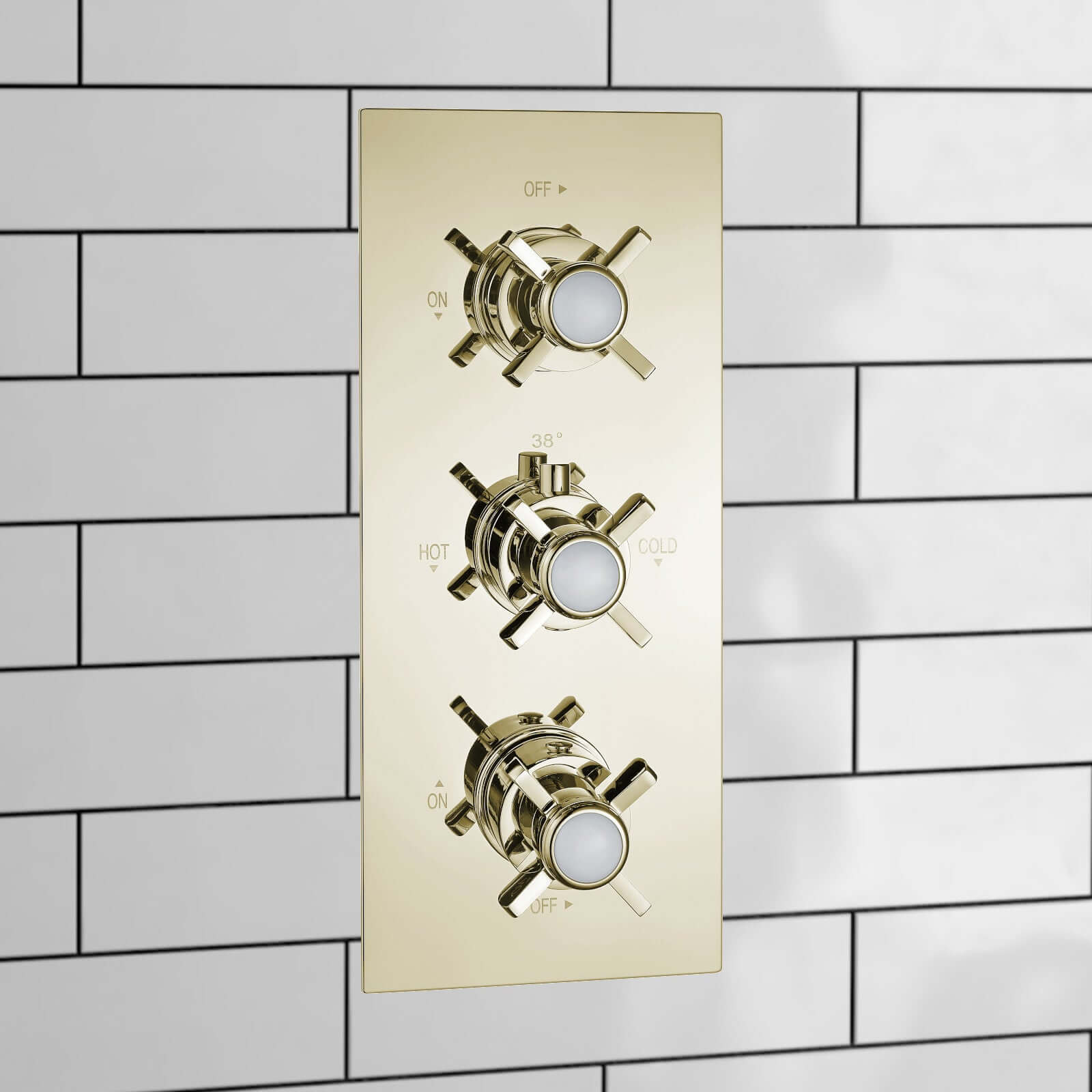 Edward traditional crosshead and white detail concealed thermostatic triple shower valve with 2 outlets - English gold - Showers
