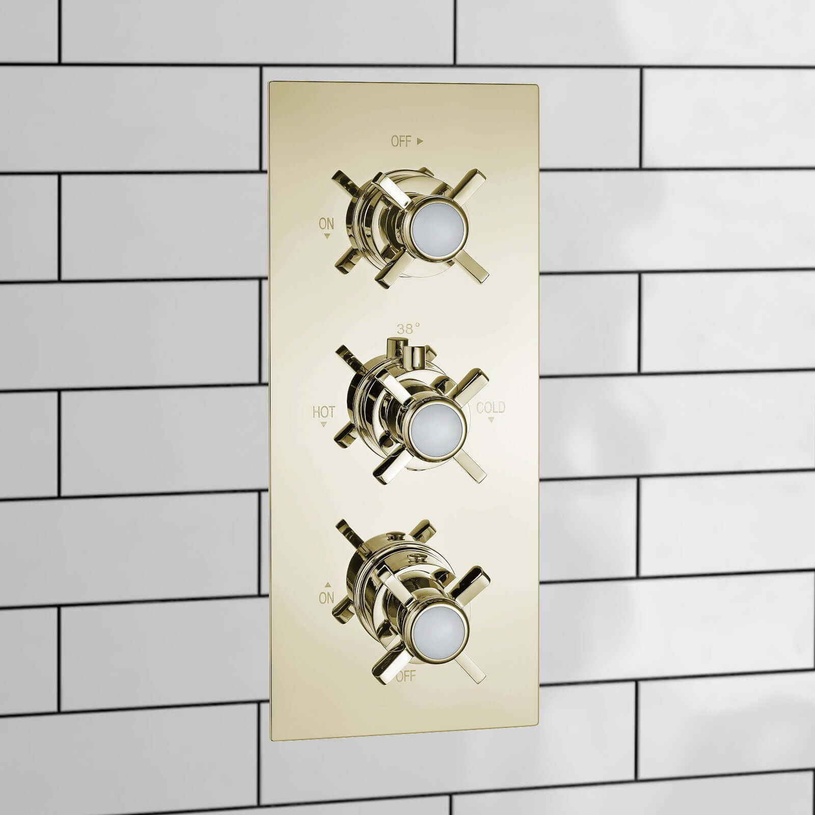 Edward traditional crosshead and white details concealed thermostatic  triple shower valve with 3 outlets - English gold