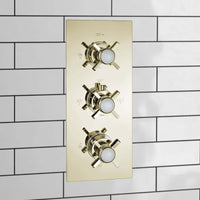Edward traditional crosshead and white details concealed thermostatic triple shower valve with 3 outlets - English gold - Showers