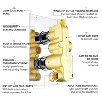 Edward traditional crosshead and white detail concealed thermostatic twin shower valve with 1 outlet - English gold - Showers