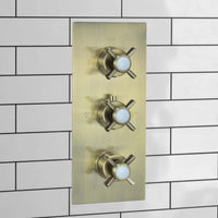 Edward traditional crosshead and white detail concealed thermostatic triple shower valve with 2 outlets - antique bronze - Showers