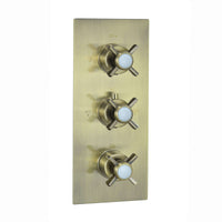Edward traditional crosshead and white details concealed thermostatic triple shower valve with 3 outlets - antique bronze - Showers
