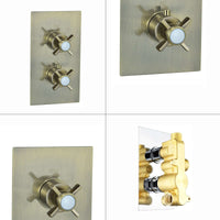 Edward traditional crosshead and white detail concealed thermostatic twin shower valve with 1 outlet - antique bronze - Showers