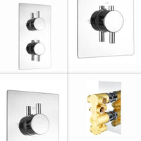 Venice contemporary round concealed thermostatic twin shower valve with 2 outlets - chrome - Showers