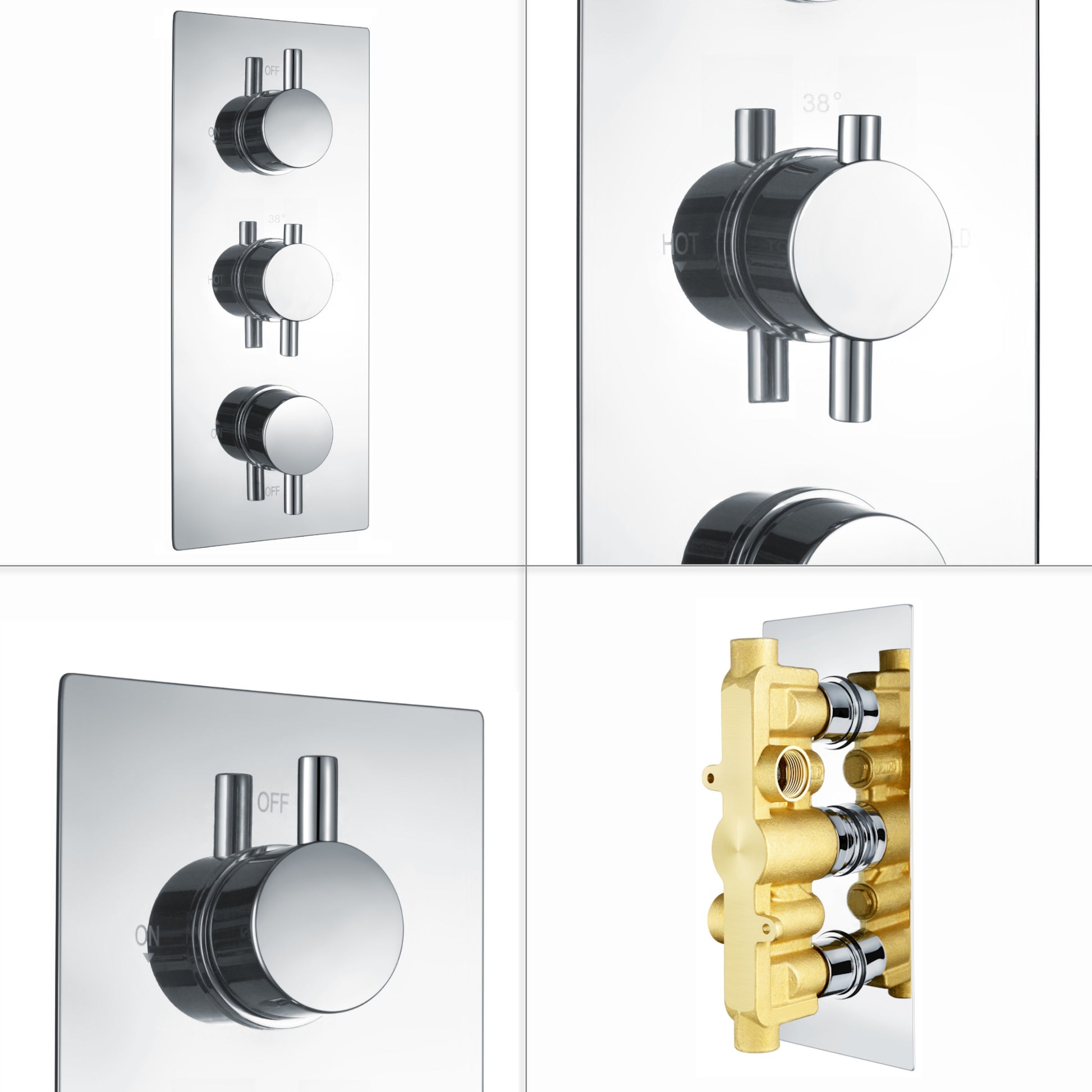Venice contemporary round concealed thermostatic triple shower valve with 2 outlets - chrome - Showers