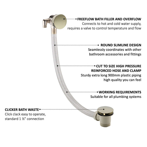 Buy Round Bath Filler with Easy Clean Sprung Waste & Overflow - Gold online UK