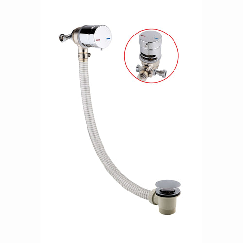 Buy Round temperature control bath mixer filler with overflow and clicker waste - chrome online UK