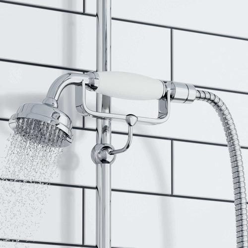 Buy Traditional Handheld Shower Head and Hose Kit Brass with White Ceramic Details - Chrome online UK