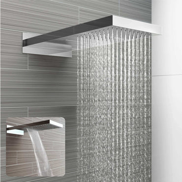 Rectangular dual fixed shower head (waterfall + rainfall) 575 x 230mm - chrome - Showers