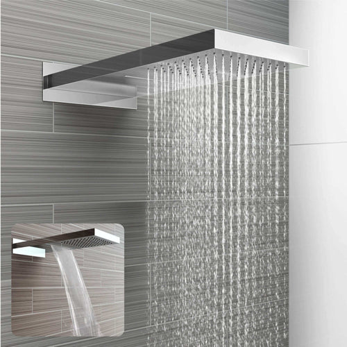 Buy Rectangular dual fixed shower head (waterfall + rainfall) 575 x 230mm - chrome online UK
