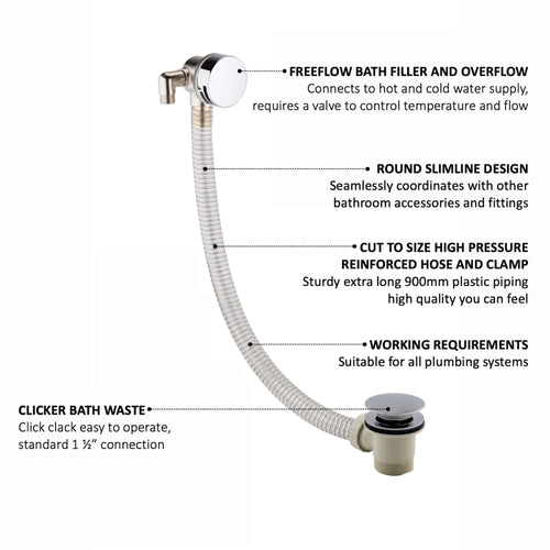 Buy Round Bath Filler with Easy Clean Sprung Waste & Overflow - Chrome online UK
