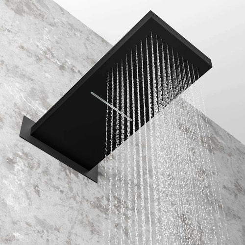 Buy Rectangular dual fixed shower head (waterfall + rainfall) 575 x 230mm - black online UK