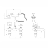 traditional bath shower mixer tap technical drawing