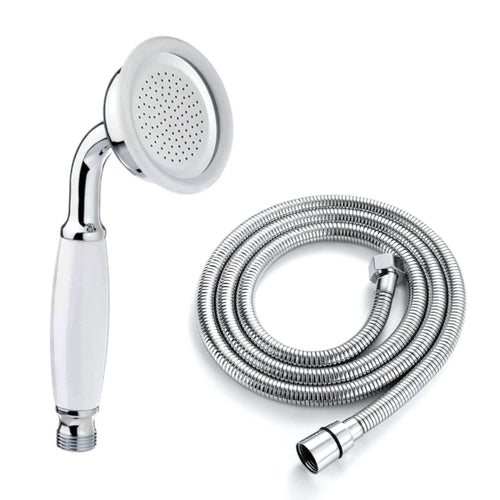 Buy Traditional Handheld Shower Head and Hose Kit Brass with White Ceramic Details - Chrome online UK